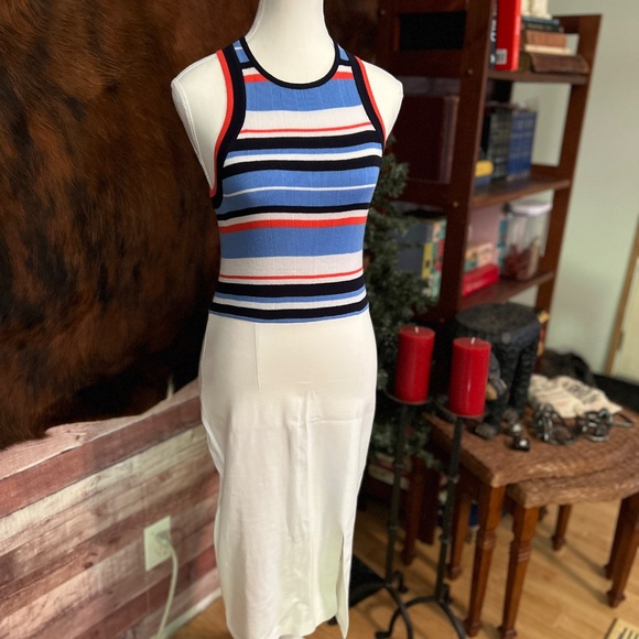 Red, White & Blue Striped Bodycon Dress w/White Skirt by Venus - Picture 1 of 4